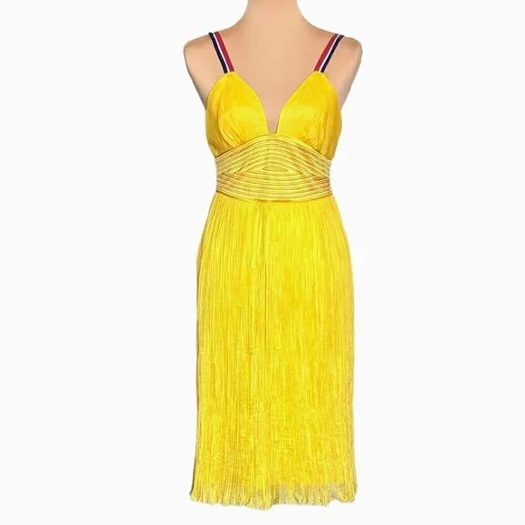 NWOT Catherine Malandrino Flowy Dress Sz.6 100% Silk Yellow Event Feminine - Picture 1 of 15